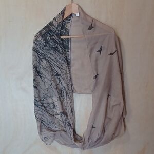 Bird Theme Tan And Black Infinity Scarf